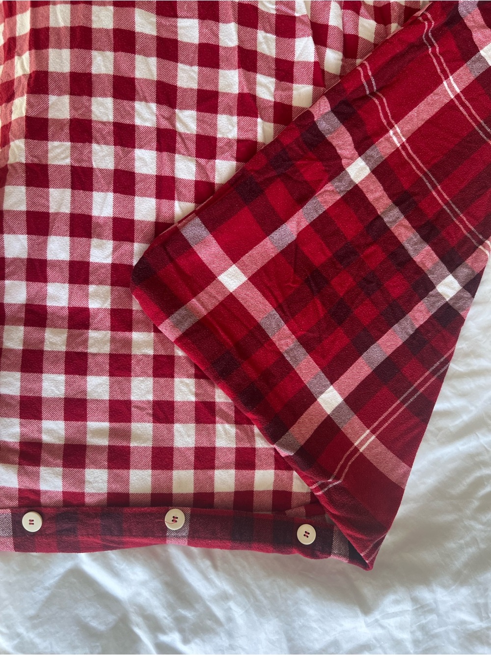 Martha Stewart Collection Full/Queen Red White Plaid Duvet Cover Reversible